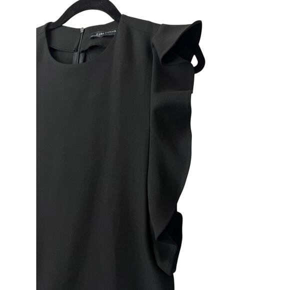 ZARA WOMAN Black Flutter Sleeve Shift Dress M Mini Minimalist Modern Chic - Picture 4 of 11